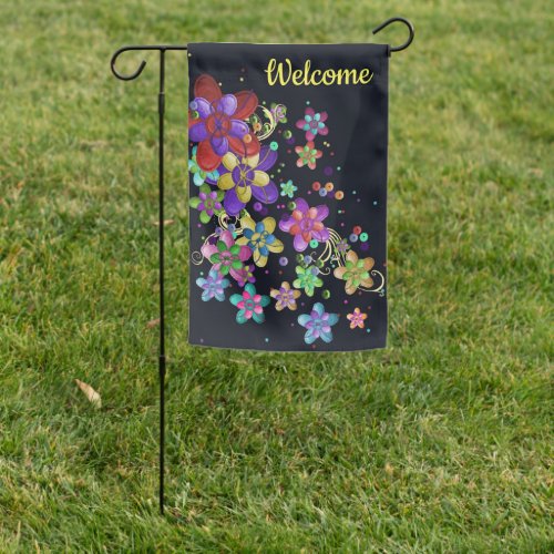 Funky Felt Flowers Buttons And Sequins _ Welcome Garden Flag