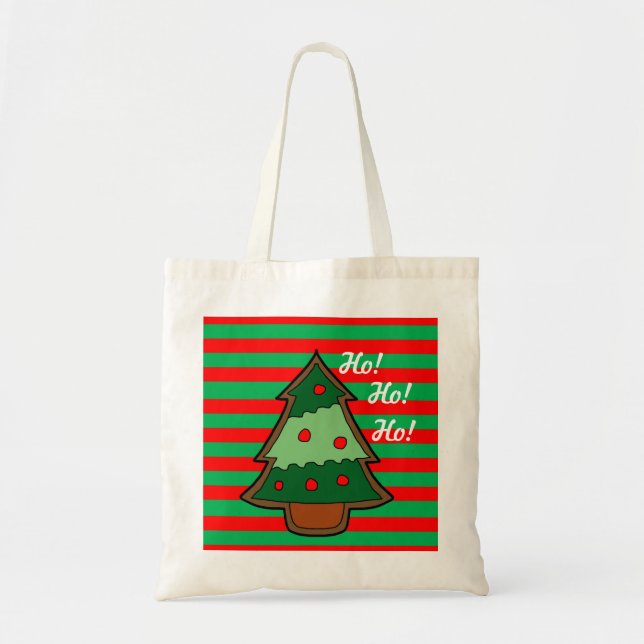 Funky Festive Stripes and Tree Tote Bag (Front)
