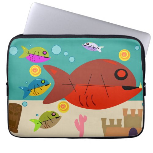 Funky Fifties Fish Tank Retro Art Fun Style Laptop Sleeve