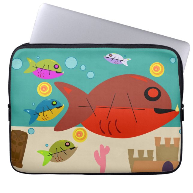 Funky Fifties Fish Tank Retro Art Fun Style Laptop Sleeve (Front)