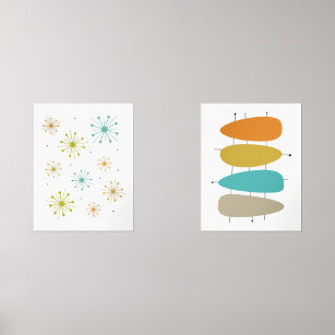 Funky Fireworks and Guitar Mid Century Modern Wall Art Sets