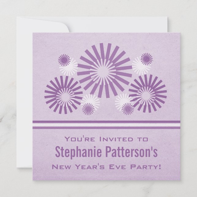 Funky Fireworks New Year's Eve Invite, Purple Invitation (Front)