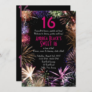 Funky Fireworks Sweet 16 Birthday Invitation
