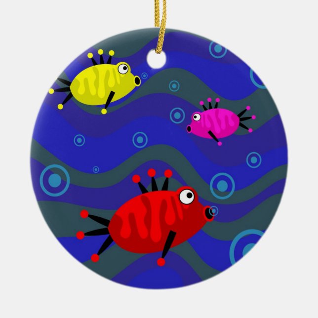 Funky Fish Ceramic Ornament (Front)
