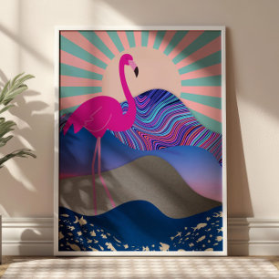 Funky Flamingo Psychedelic Collage Art Colorful  Poster