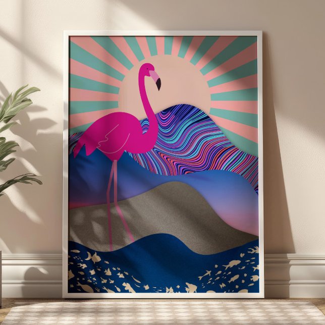 Funky Flamingo Psychedelic Collage Art Colorful  Poster (Creator Uploaded)