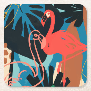 Funky Flamingo Square Paper Coaster