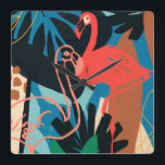 Funky Flamingo Square Wall Clock<br><div class="desc">Funky Flamingo II by June Erica Vess. Pink flamingoes are surrounded by abstract-looking tropical greenery in unique shapes and colors. | 133081GG</div>