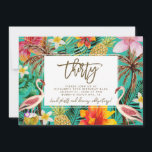 funky flamingo tropical 30th birthday invitation<br><div class="desc">A funky flamingo tropical palm tree design 30th birthday invitation. Easy to edit or delete the available text fields to personalize the information with your own details. You can even add text to the backside if you need more room. Matching items available in this beachy/boho collection. Please visit my shop...</div>
