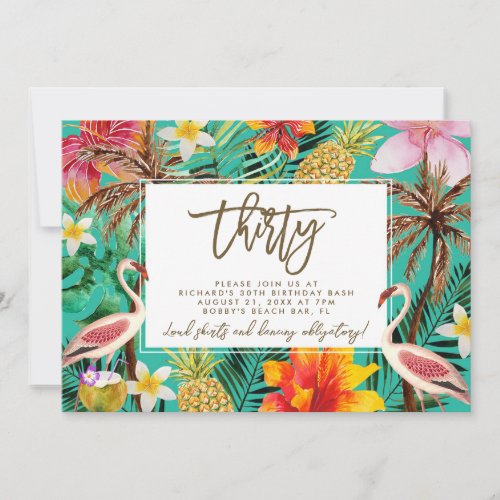 funky flamingo tropical 30th birthday invitation