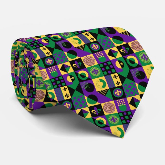 Funky Fleur de Lis Mardi Gras Neck Tie (Rolled)
