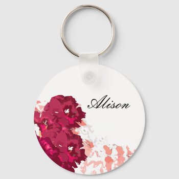 Funky Flora - Button Keychain by MuseDesignStudio at Zazzle