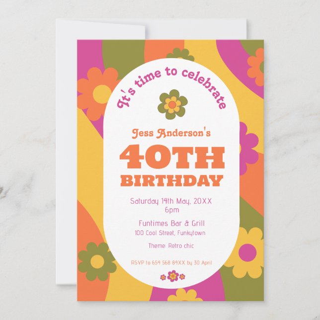 Funky floral 40th Birthday Party  Invitation (Front)