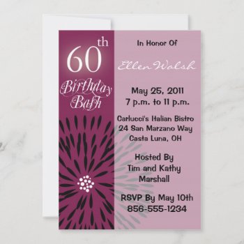 Funky Floral 60th Birthday Party Invitation by NightSweatsDiva at Zazzle