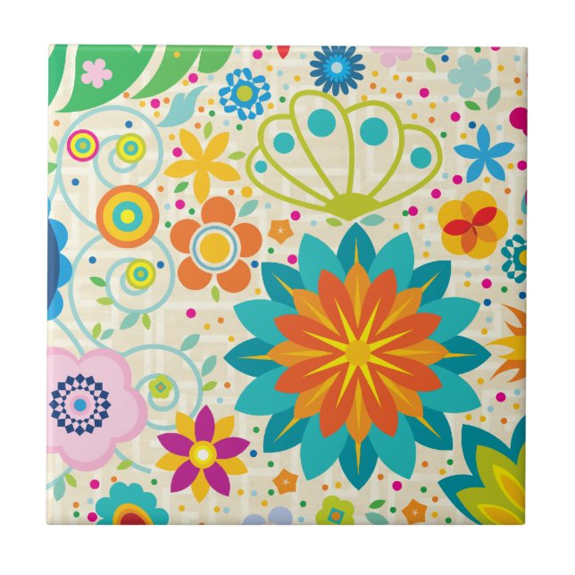 Funky Floral Ceramic Tile (Front)