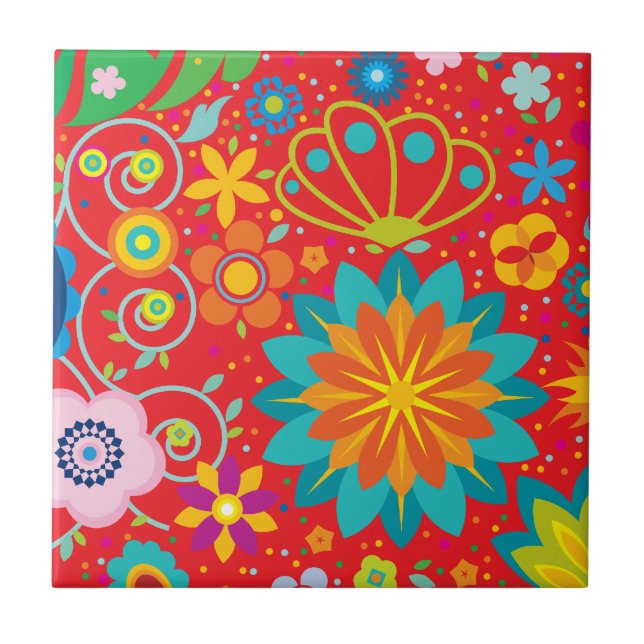 Funky Floral Ceramic Tile (Front)