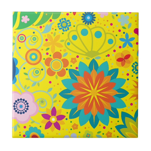Funky Floral Ceramic Tile (Front)