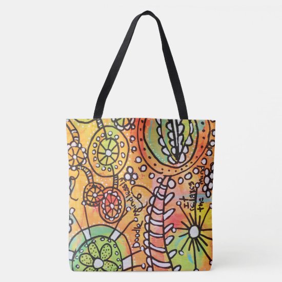 Funky Floral Circles Stripes Abstract Doodle Art Tote Bag