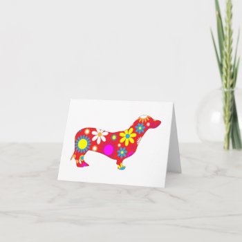 Funky Floral Cute Dachshund Dog Blank Note Card by roughcollie at Zazzle