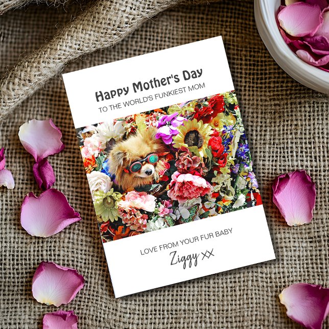 Funky Floral Dog Mom Personalized Mother's Day Holiday Card (Add your details to personalize)