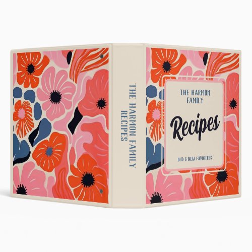 Funky Floral Family Recipe 3 Ring Binder
