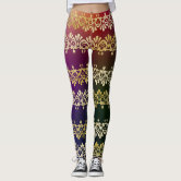 Retro Floral On Funky Chic Cool Stripes Pattern Leggings