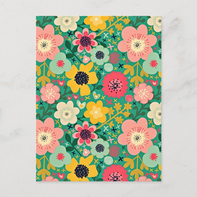 Funky Floral Pattern Holiday Postcard (Front)