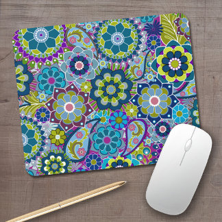 Funky Floral Pattern in trendy colors Mouse Pad
