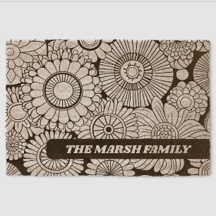 Funky Floral Pattern with Custom Family Name Fiber Doormat