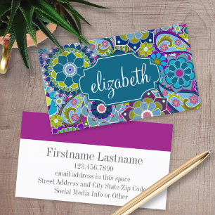 Funky Floral Pattern with Custom Name Business Card