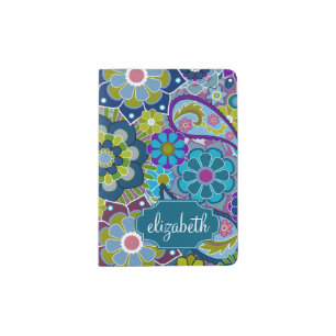 Funky Floral Pattern with Custom Name Passport Holder