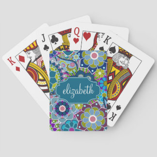 Funky Floral Pattern with Custom Name Playing Cards