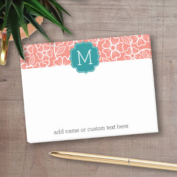 Funky Floral Pattern With Custom Teal Monogram Post-it Notes by GotchaShop at Zazzle
