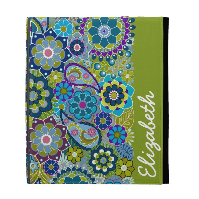 Funky Floral Pattern with Name iPad Case (Front)