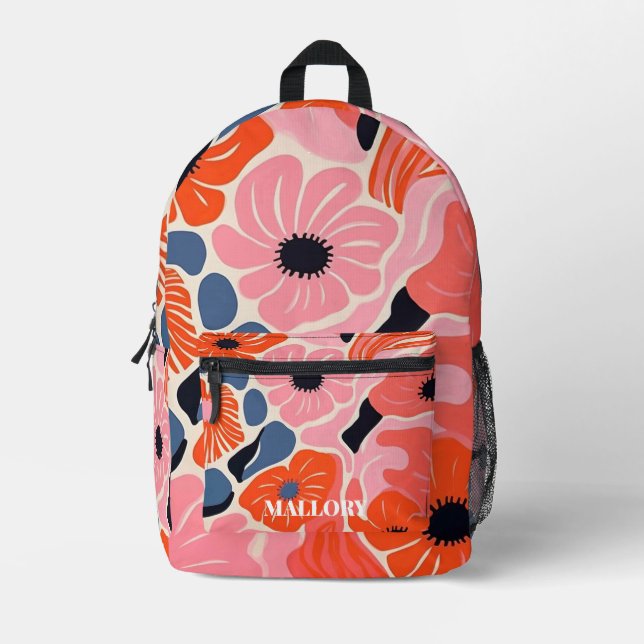 Funky Floral Pink and Orange Printed Backpack (Front)