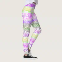 Funky Floral Purple Lime Green Stripes Pattern Capri Leggings