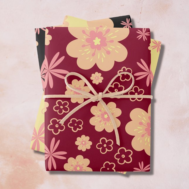 Funky Floral Retro Pattern Wrapping Paper Sheets (Creator Uploaded)