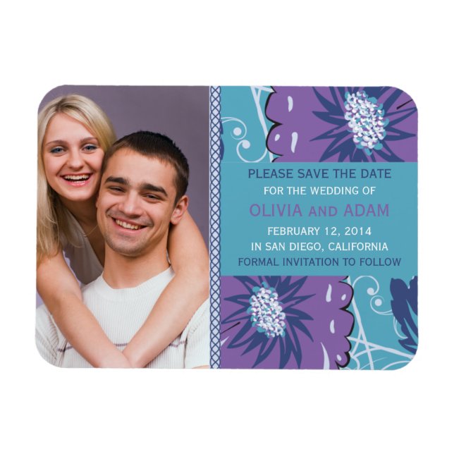 Funky floral save the date magnet (Horizontal)