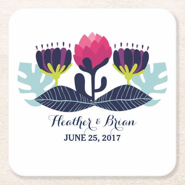 Funky Floral Wedding Paper Coasters (Front)