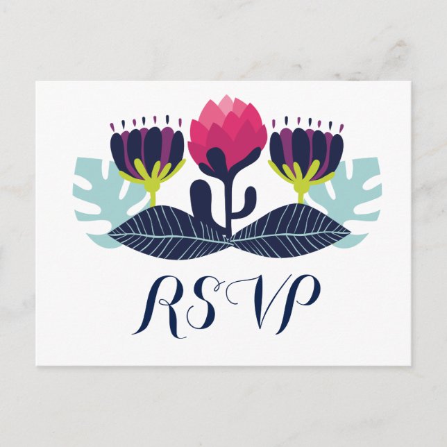 Funky Floral Wedding RSVP Postcard (Front)
