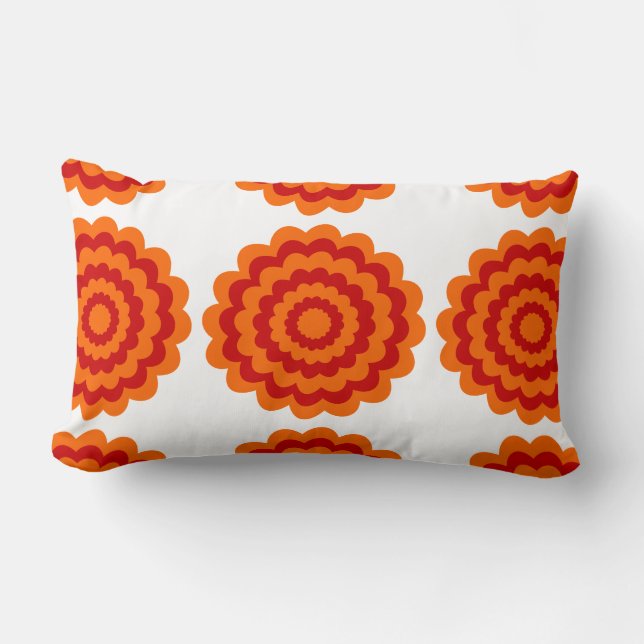 Funky Flower in Orange and Red. Lumbar Pillow (Front)