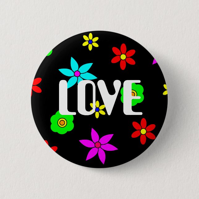 Funky Flower Love Explosion Pinback Button (Front)