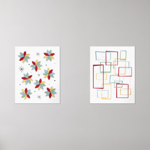 Funky Flowers and Frames Mid Century Modern Wall Art Sets