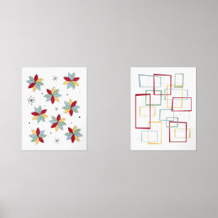 Funky Flowers and Frames Mid Century Modern Wall Art Sets