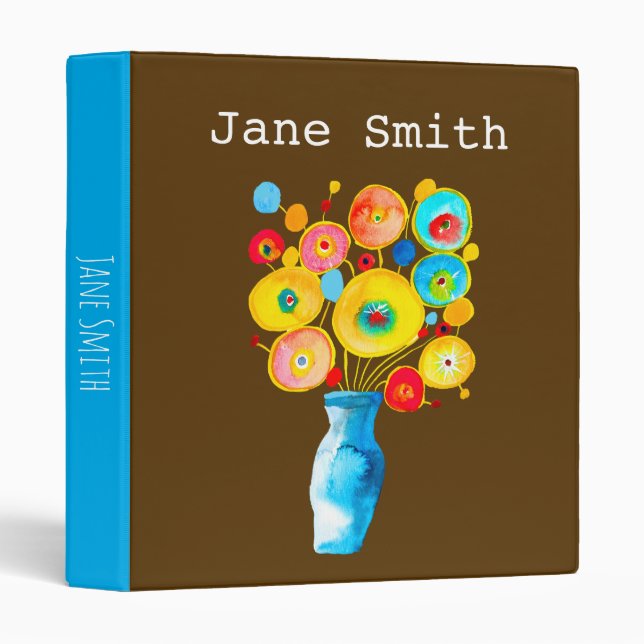 Funky flowers art illustration 3 ring binder (Front/Spine)