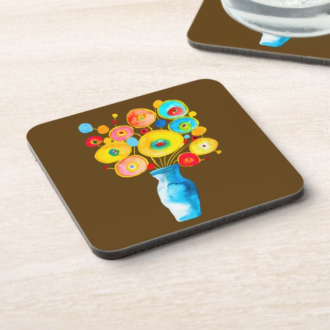 Funky flowers art illustration beverage coaster (Left Side)