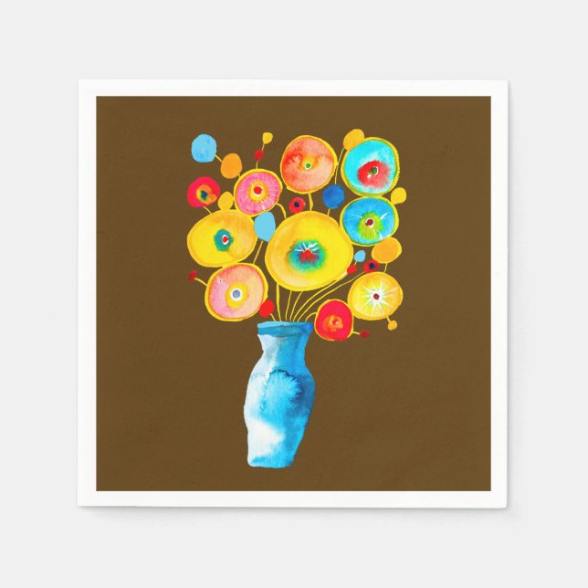 Funky flowers art illustration napkins (Front)