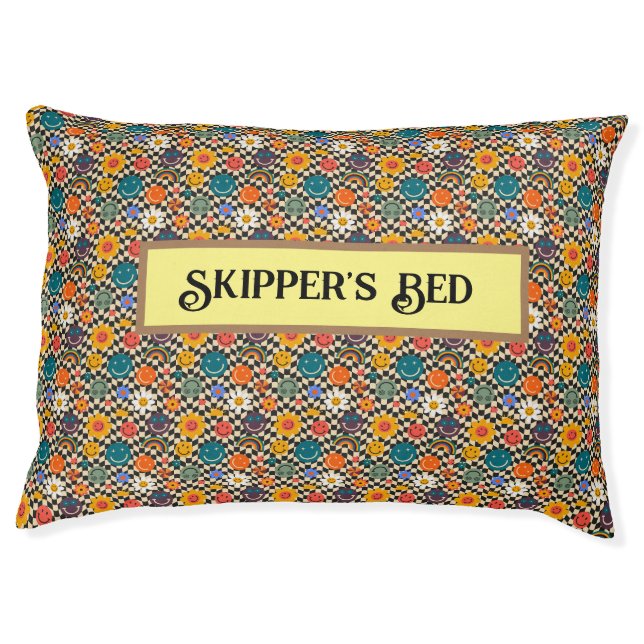 Funky Flowers/Boho/Hippy dog bed. Editable Pet Bed (Front)