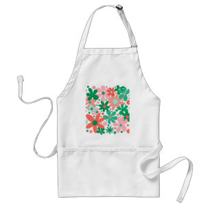 Funky flowers in green, peach & coral adult apron