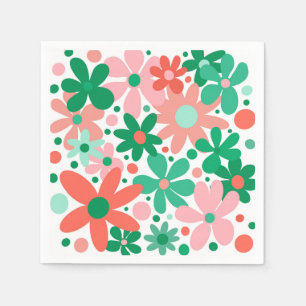 Funky flowers in green, peach & coral napkins